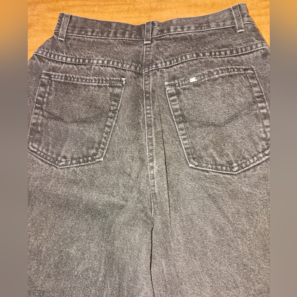 Vintage 80s 90s CHIC Black Denim Jeans Taper Leg High Waist Faded 10 Tall 26x32